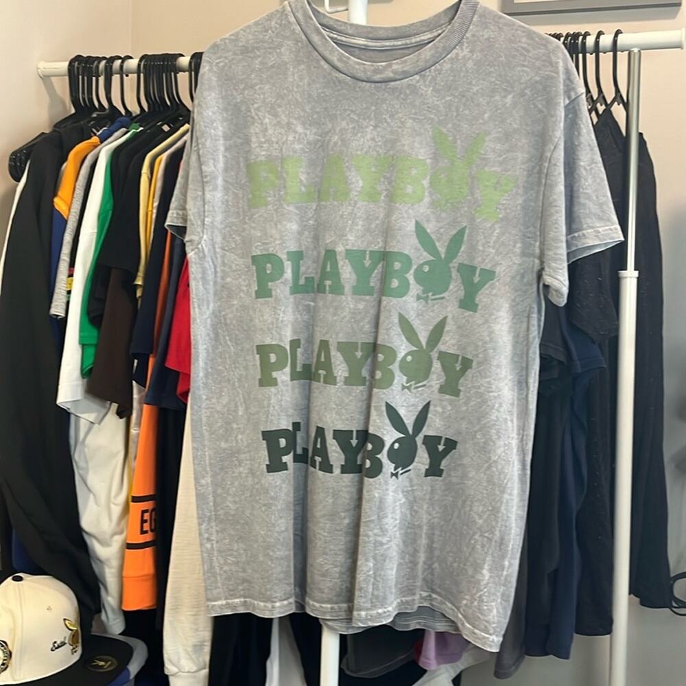 M - Playboy Gray with green letters